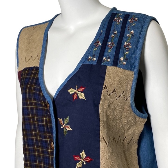 Vintage Denim Patchwork Vest Womens Size L TanTrum Blues Button Up Cotton - Picture 2 of 10
